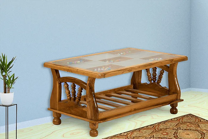 VIVDeal Glass Top Teak Center Table